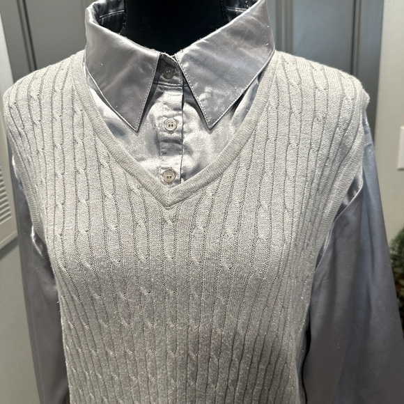 Silver Solid Button Front Drop Shoulder Shirt, - Picture 4 of 8